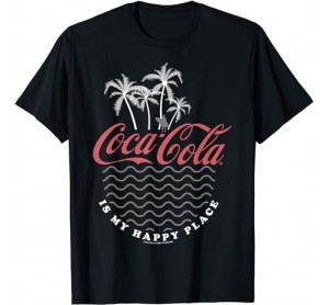 Coca Cola Is My Happy Place Beach Line Art Logo T-Shirt